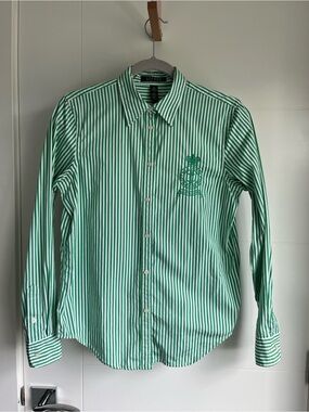 Lauren Ralph Lauren Green & White Striped Collared Shirt😍😍😍